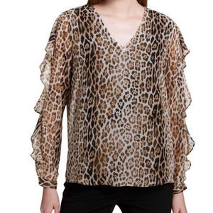 NWT Calvin Klein animal print ruffled sleeve top